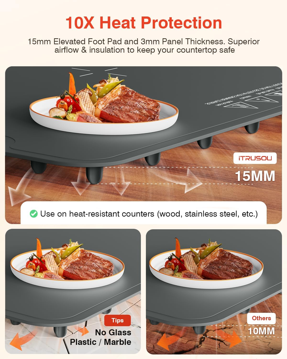 Warming Mat for Food, iTRUSOU Electric Warming Tray 99H Continuous Heat,7 Temp Settings,Patented Full-Surface Heating,°F/°C Switch,Flexible Roll-Up Food Warmers for Parties Buffet,Everyday Use