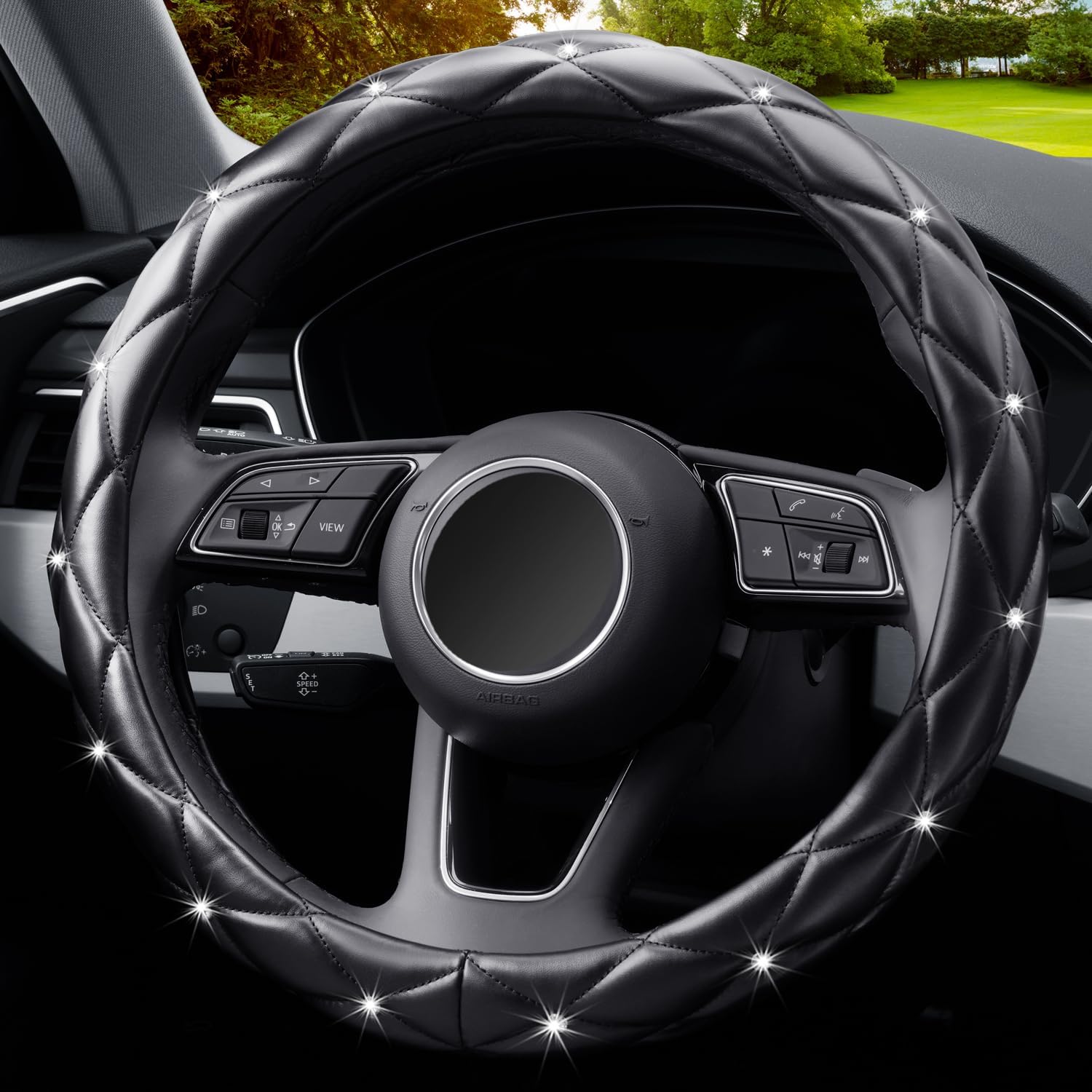 AYNZKJ Diamond Leather Steering Wheel Cover for Women Girls