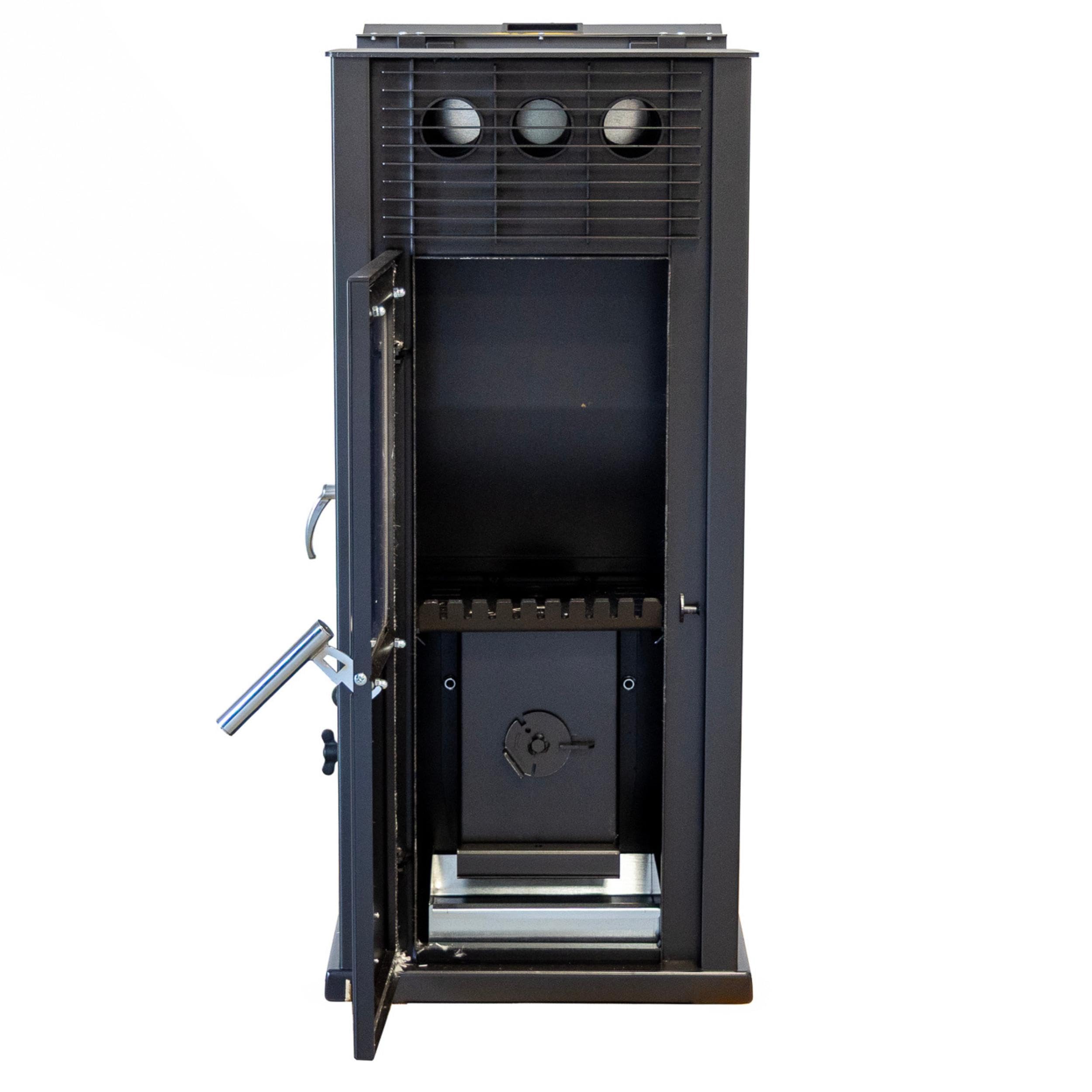 Babas Eco Hybridofen Pellets und Holz Kombiofen Kaminofen 8 kW Pelletofen ohne Strom Schwarz Holzofen Holz Ofen Kamin