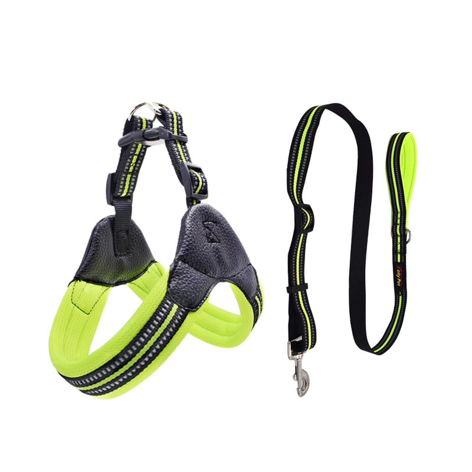 Atmungsaktiver Nylon-Netz-Hunde-Sicherheitsgurt, reflektierend, verstellbar, Hunde-Sicherheitsgurt und Leine, Hundezubehör, Größe XS, Grün