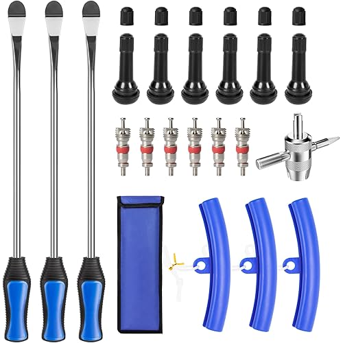 TONDA Tire Spoons, Tire Changing Kit for Motorcycle Dirt Bike Lawn Mower Tractor, Tire Removal Tool Set with Rim Protectors, Valve Tool, Valve Cores, Valve Caps, Valve Stems, Storage Bag