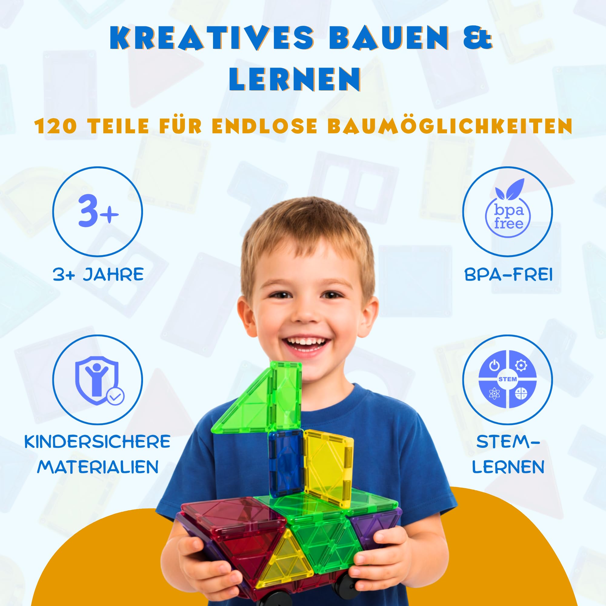 KIYARI Magnetbausteine 120 Teile – Große 7,5 cm Montessori Magnet Bausteine für Kinder ab 3 Jahren, fördern Kreativität & räumliches Denken