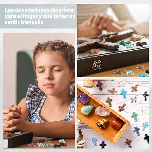 Vista 5 de Nuenen 50 piezas de piedras de cristal de cruz a granel de 1 pulgada, piedras de preocupación naturales en forma de cruz para pared, amuleto