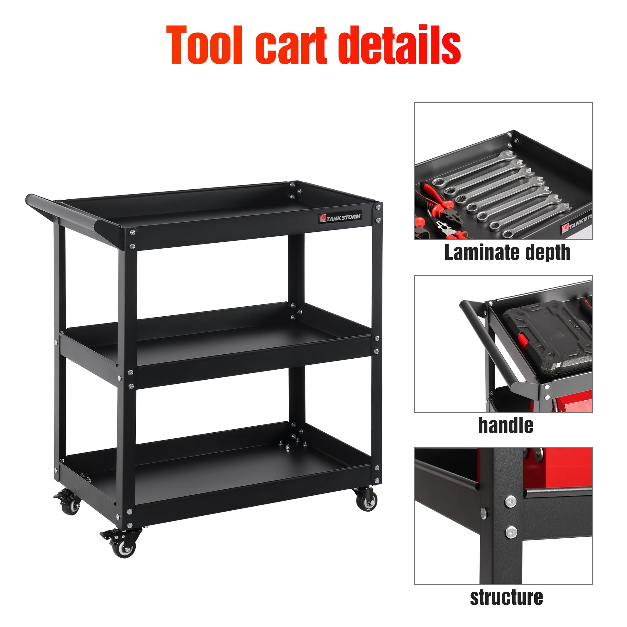 Heavy Duty Rolling Tool Cart - 3 Tier Garage Storage -4 Heavy Duty Rolling Tool Cart - 3 Tier Garage Storage -4