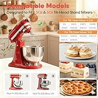 Vista 2 de Accesorio de batidor de 6 alambres compatible con batidora de pie KitchenAid de cabezal inclinable, reemplaza K45WW, acero inoxidable, batidor