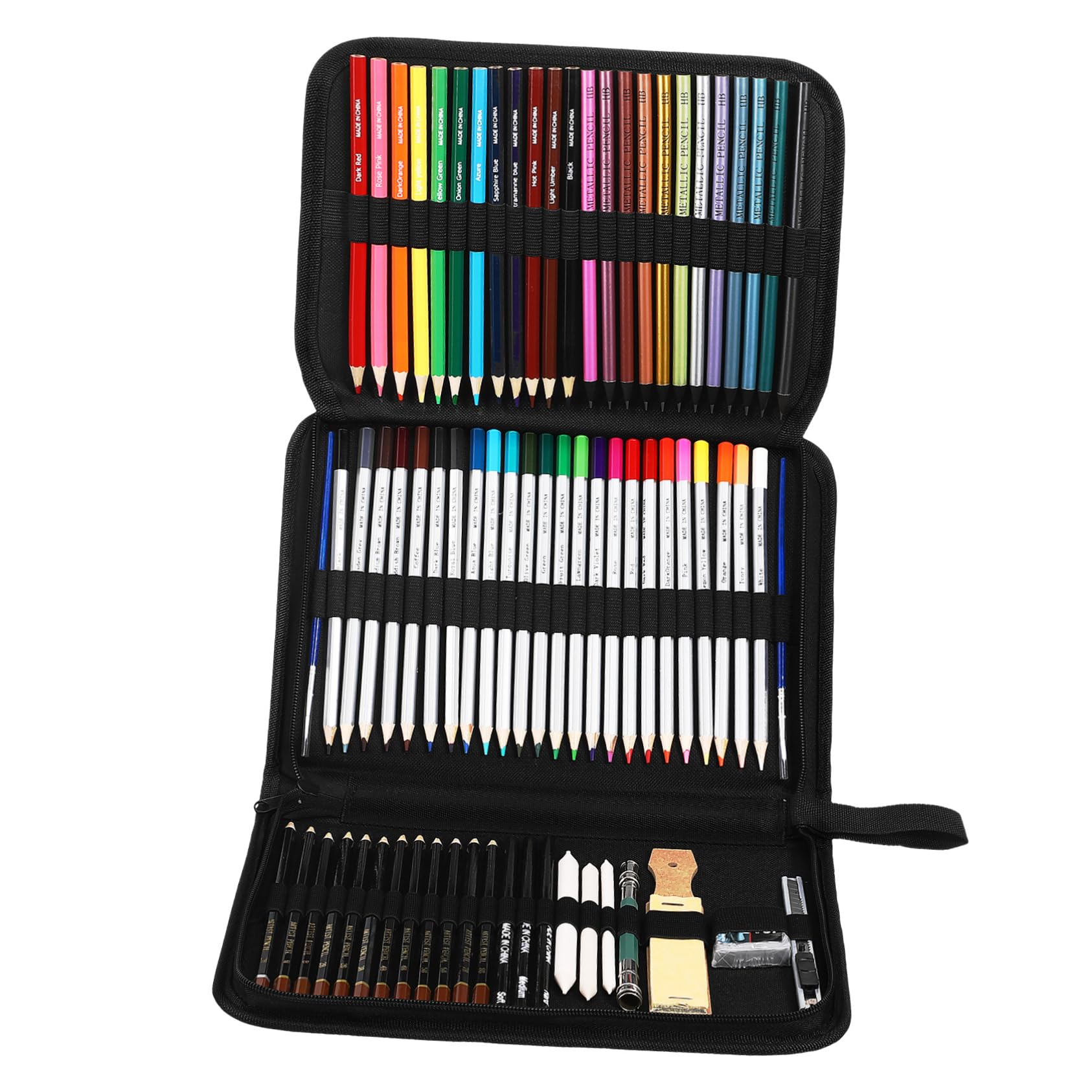 DIYEAH Set de Crayons de Couleur Aquarellables en Bois Trousse Zippée Pratique pour Dessin et Croquis en Extérieur, Portabilité Facile et Outils Complets