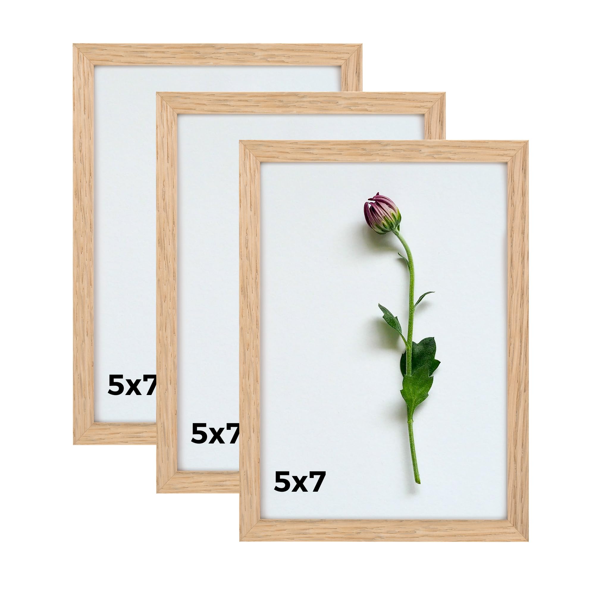 Lot de 3 cadres photo 12,7 x 17,8 cm chêne massif vitre plexiglas table et mur