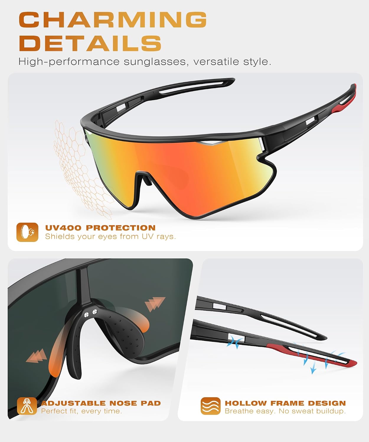 KALIYADI Polarized-Sunglasses Men Polarized Cycling-Sunglasses: Sports Sun Glasses for Running Cycling UV400 Protection