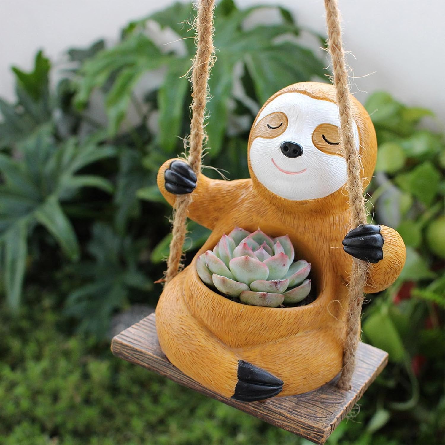 Swing Sloth Plant Pots Hanging Planter for Indoor Outdoor Plants | Cute Sloth Planter Resin Flower Pot Plant Holder for Home Decor