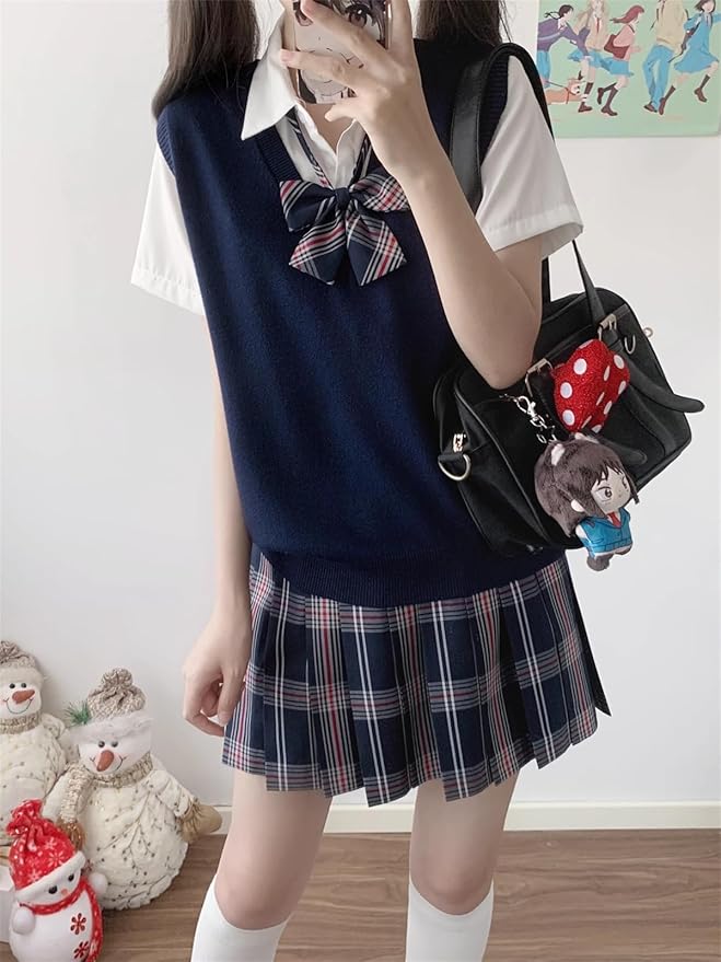 Amazon.co.jp: [Qichenk] 制服 ニットベスト チェックスカート