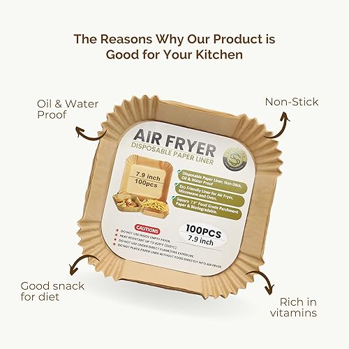 Miniatura 3 de Synnestra Forros de papel desechables para freidora de aire, 100 piezas de papel pergamino antiadherente para freidora de aire, a prueba de aceite y