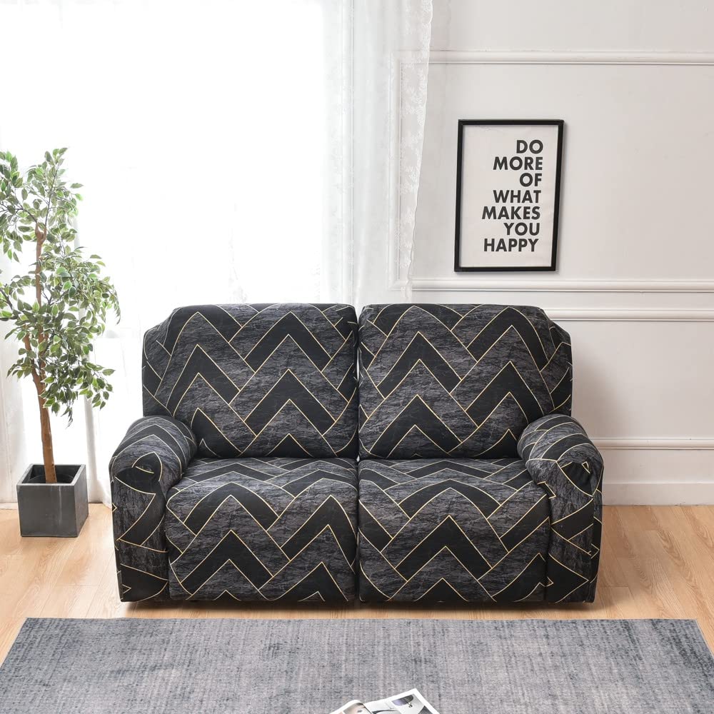 FANSU Recliner Chair Covers for Electric Chair 2 Seater with Pockets, Stretch Recliner Chair Slipcover for Armchairs, Sofa Covers Furniture Protector for Living Room (2 Seater,Grey marble)