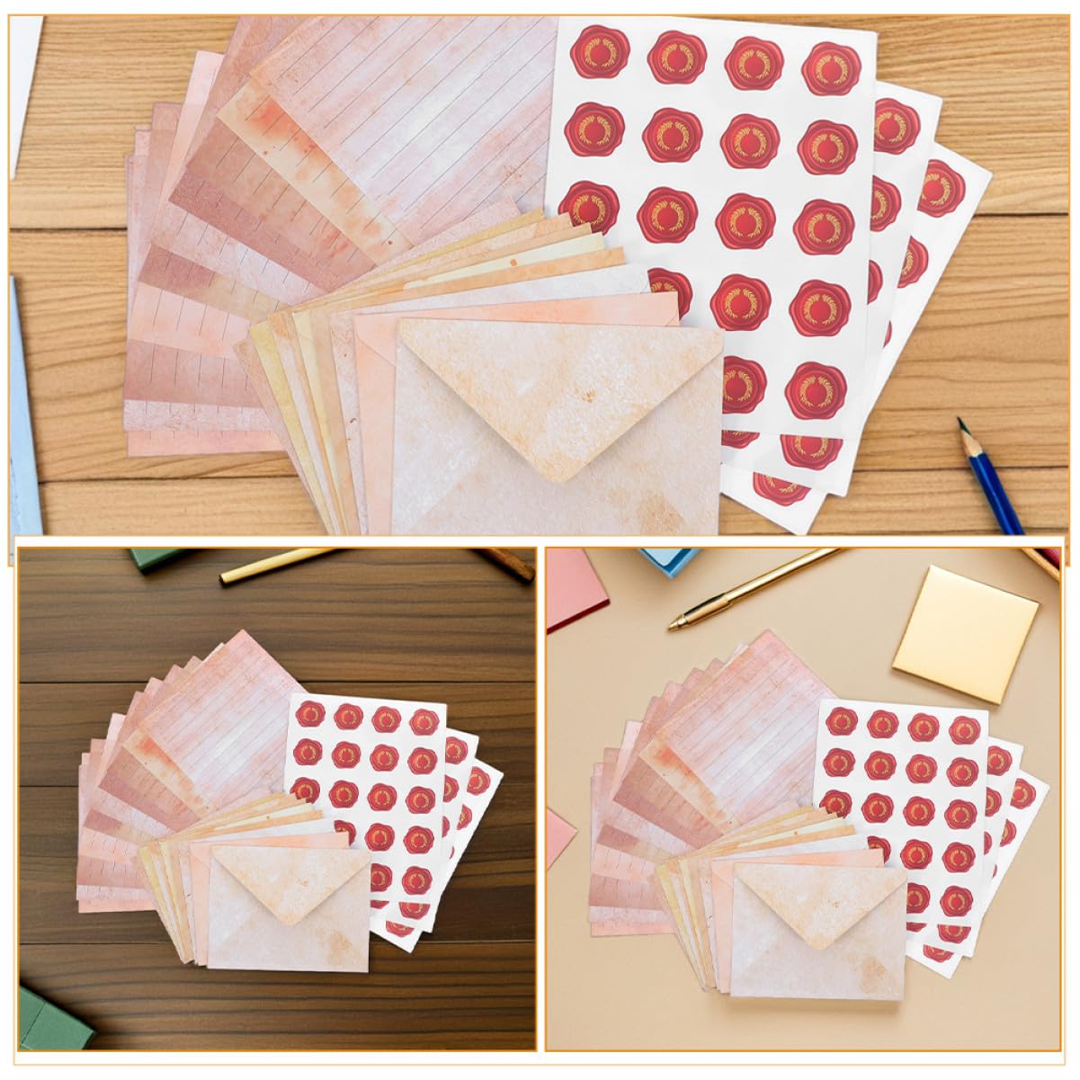 100 Sätze Vintage Briefpapier Umschlag Set Teiligem Schreibpapier Liniertes Retro Design Inklusive Aufkleber für Handgeschriebene Briefe Grußkarten und Persönliche Botschaften