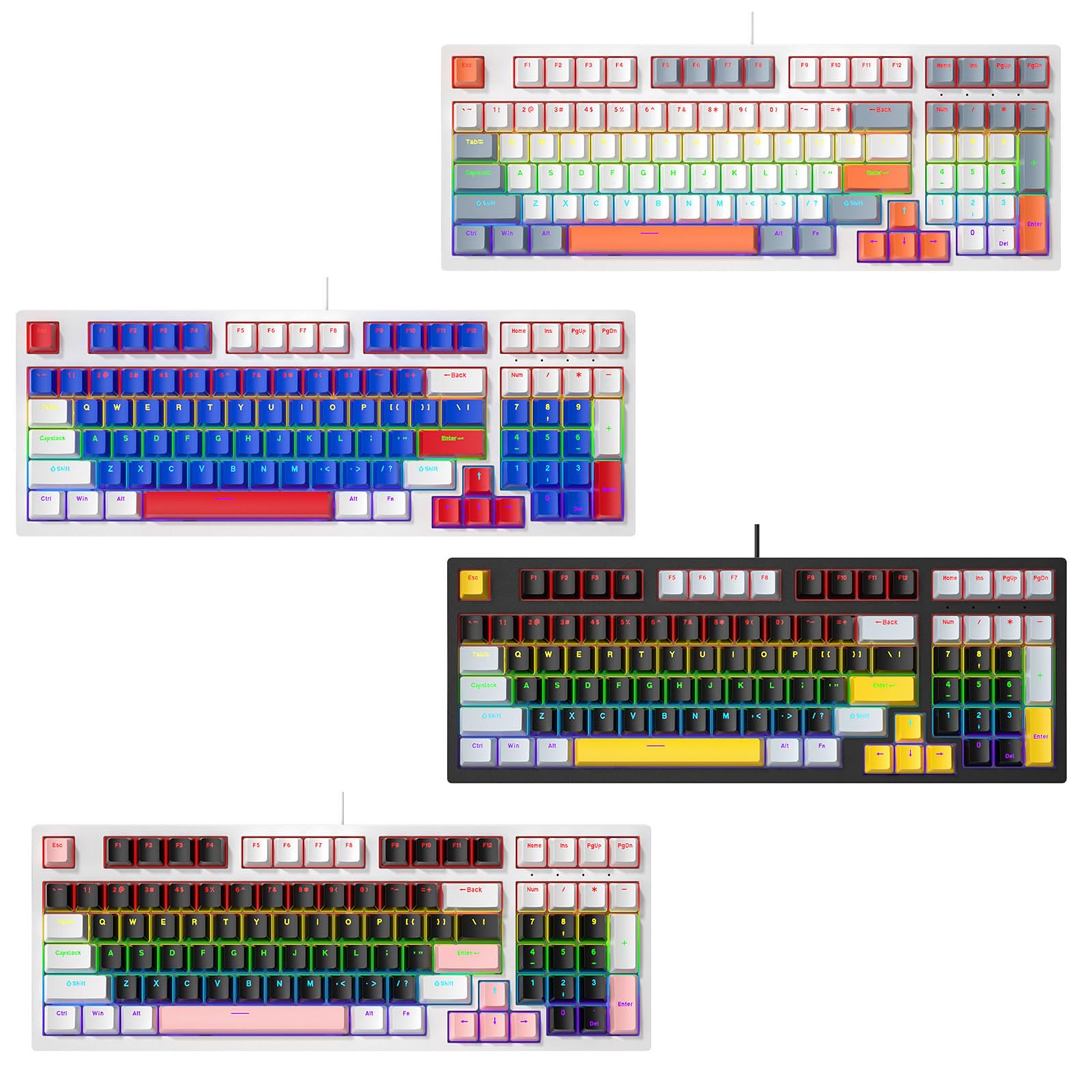 Tastiera meccanica da gioco 96 tasti Tastiera da gioco retroilluminata a LED Tastiera da ufficio ergonomica con filo per PC Gamers