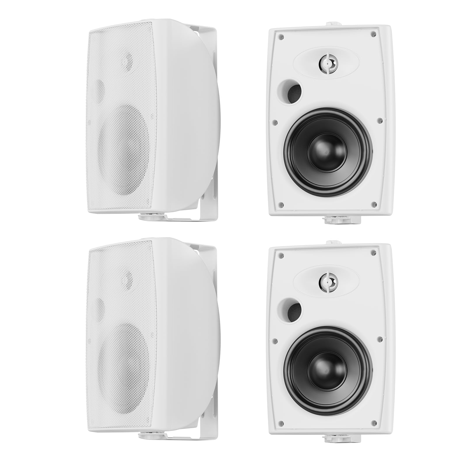 6.5 Inch Max 800W Outdoor Bluetooth Speakers Waterproof Wired with Multifunctional Amplifier Wall Mount Outdoor Speaker System for Patio Garden Poolside Home(4 Speakers,White)