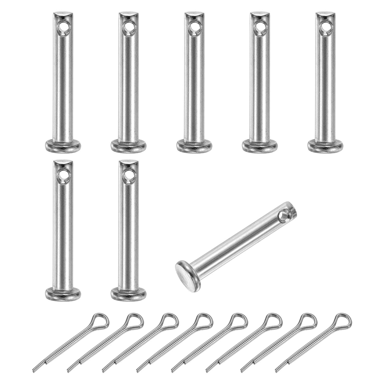 sourcing map 8Pcs M4x25mm Clevis Pins, 304 Stainless Steel Single Hole Flat Head Clevis Pin Hairpin Location Pin with Cotter Pins for Trailer Latch Mechanics Repair Furniture Installation