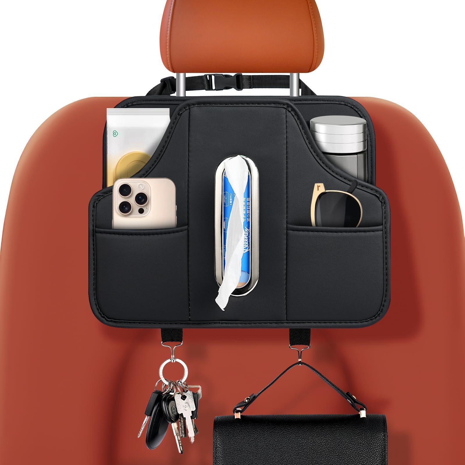 TeTupGa Car Seat Back Hanging Bag Car Document Holder Multi-Pocket Bottle Bag Storage Box Organizer (E-Black)
