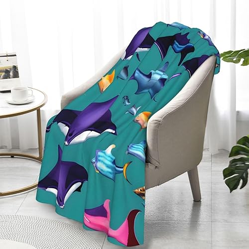 Miniatura 9 de Manta polar de franela suave, acogedora y ligera para el hogar, campamento y viajes, manta de rayas y peces