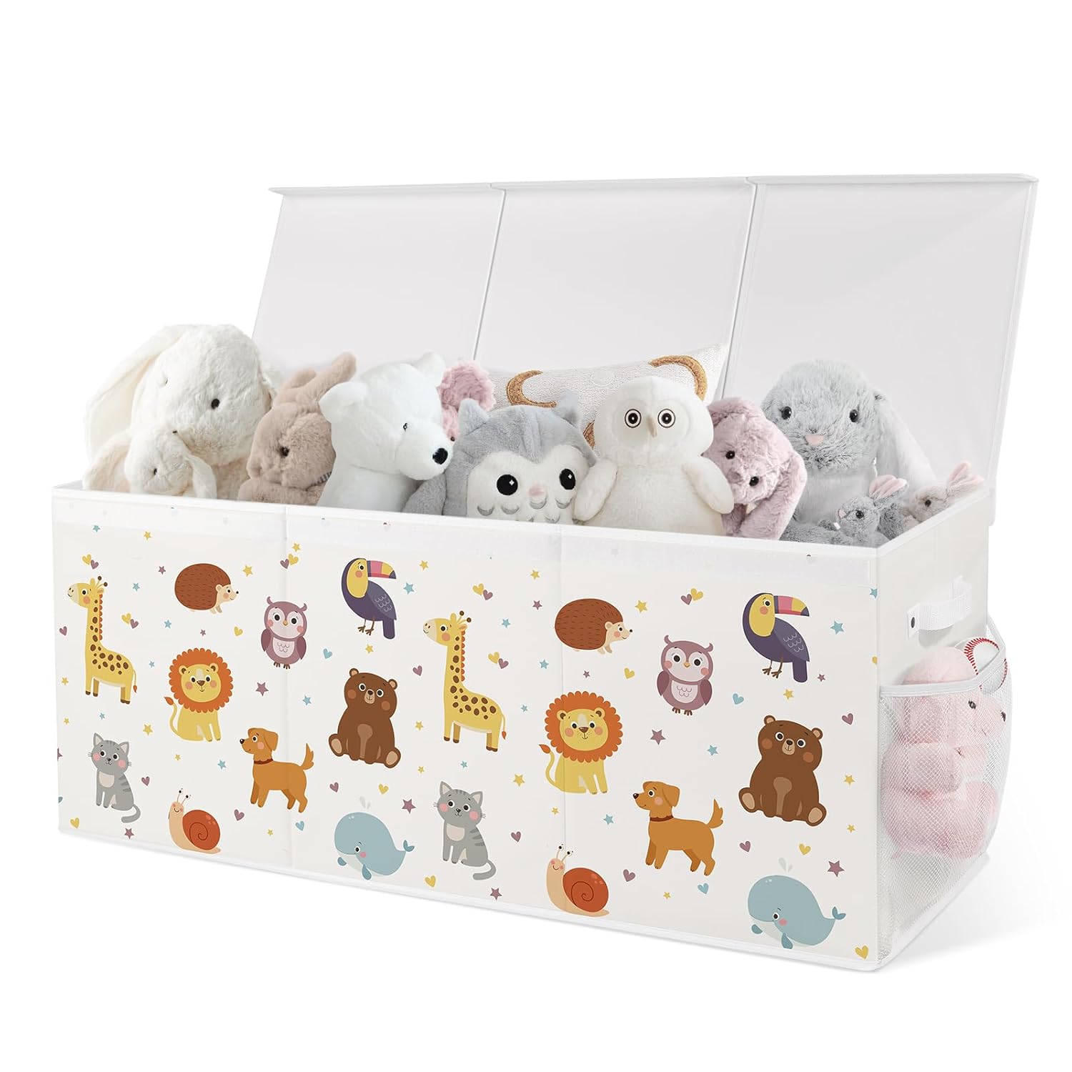 Extra Large Collapsible Toy Box with Lids, Sturdy Storage Organizer for Kids, 38"x16"x13" Toy Chest for Playroom, Nursery, Bedroom, Living Room (Chubby Animals)