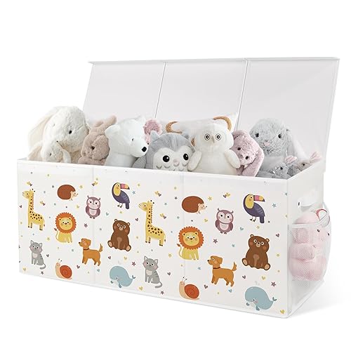 Miniatura 7 de Caja de juguetes plegable extragrande con tapas, organizador de almacenamiento resistente para niños, 38 x 16 x 13 pulgadas, baúl de juguetes para