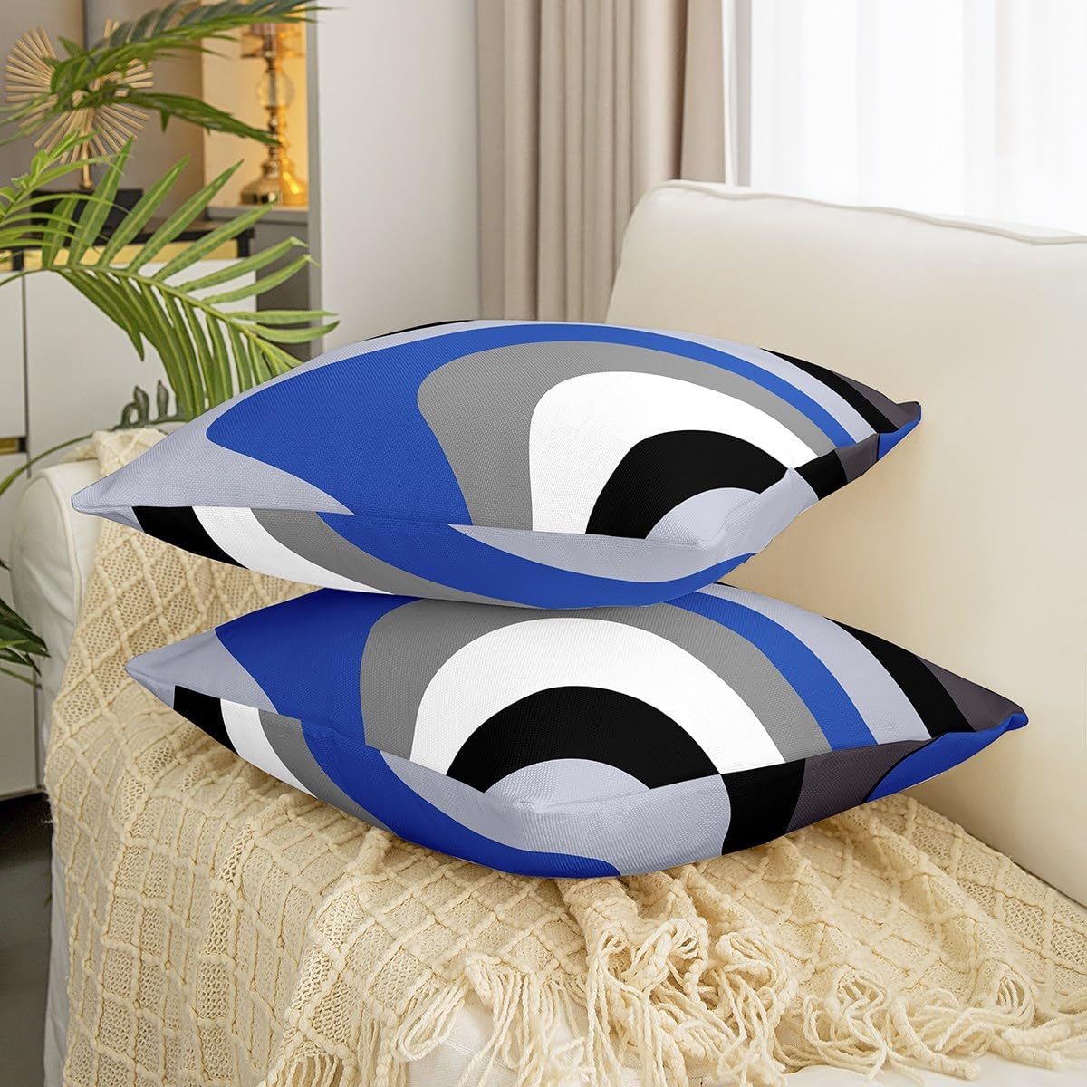 Erosebridal Royal Blue Black Grey Swirls Throw Pillow Covers 20x20 Inch Set of 4,Modern Swirls Cushion Covers,Chic Geometric Pillow Covers Room Decor,Abstract Wavy Stripes Decorative Pillowcases