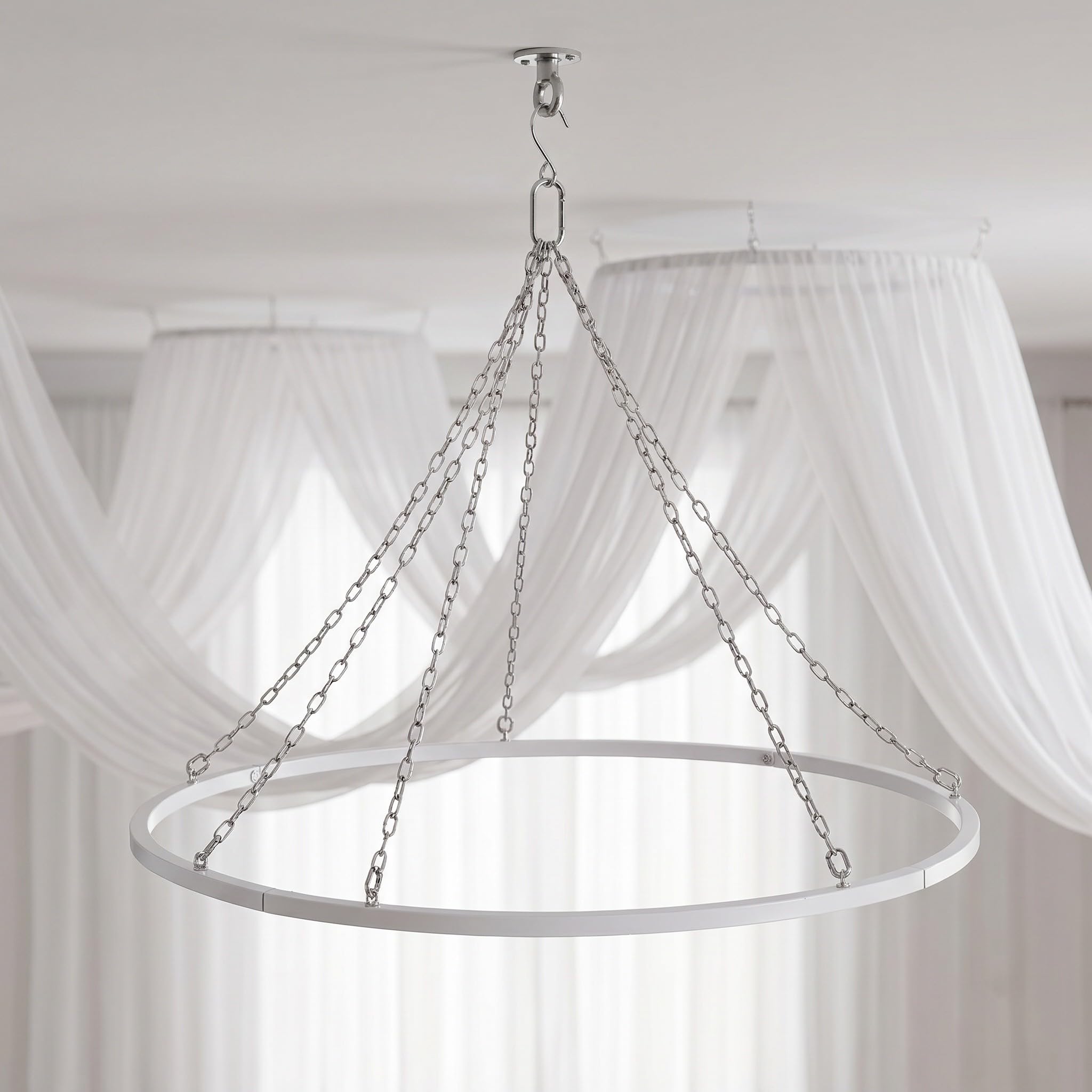 Toddmomy Kit per Appendere Drappeggi da soffitto in Metallo Metallico per 6 Pannelli, Kit di Fissaggio con Cerchi in Metallo Argentato per baldacchino da soffitto, Anello per baldacchino da