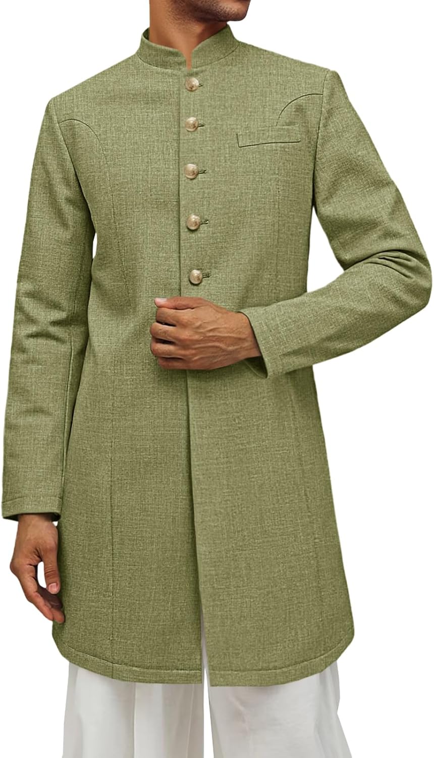 Runcati Mens Kurta Coats Indian Mandarin Collar Attire Ethnic Outfits Wedding Festive Party Clothing Casual Kaftan Robe