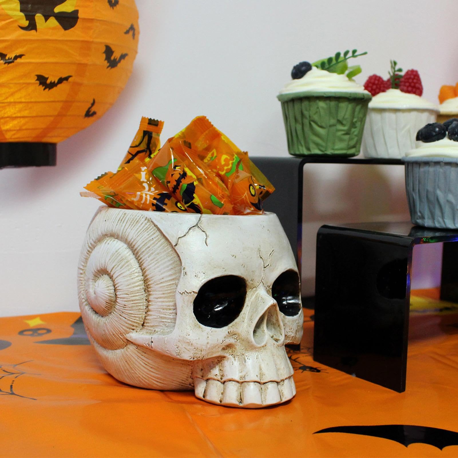Produktbild von Totenkopf Blumentopf, Künstliche Resin Schädel Kopf, Halloween Ornament Süßigkeit Schüssel, Blumentopf Garten Pflanzer Haus Bar Tischdekoration