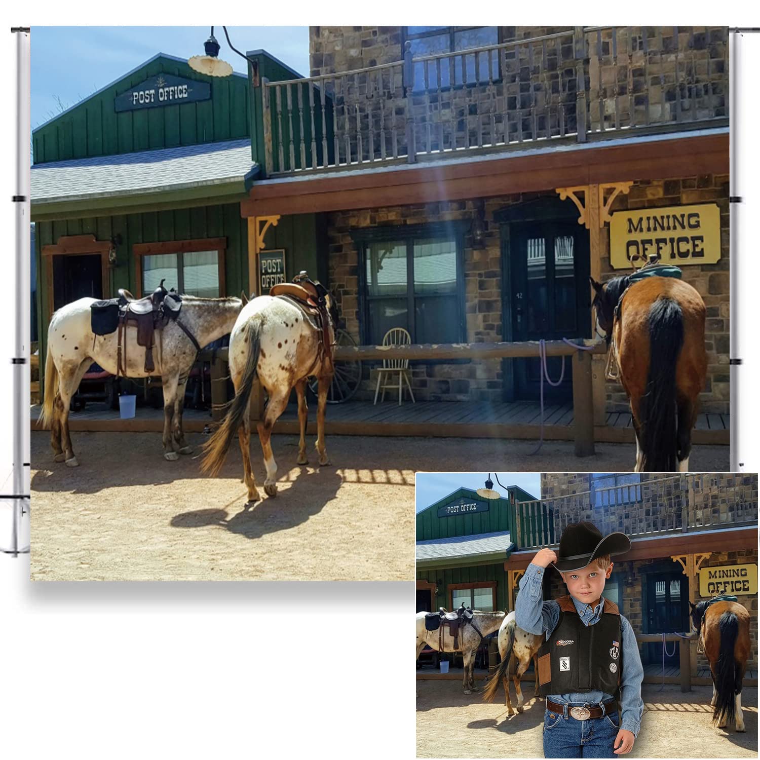 LFEEY Western Cowboy Backdrop for Photography 10x8ft West Cowboy Horse Party Decoartions Wild West Building Photo Backdrop Farmhouse Vintage Rural
