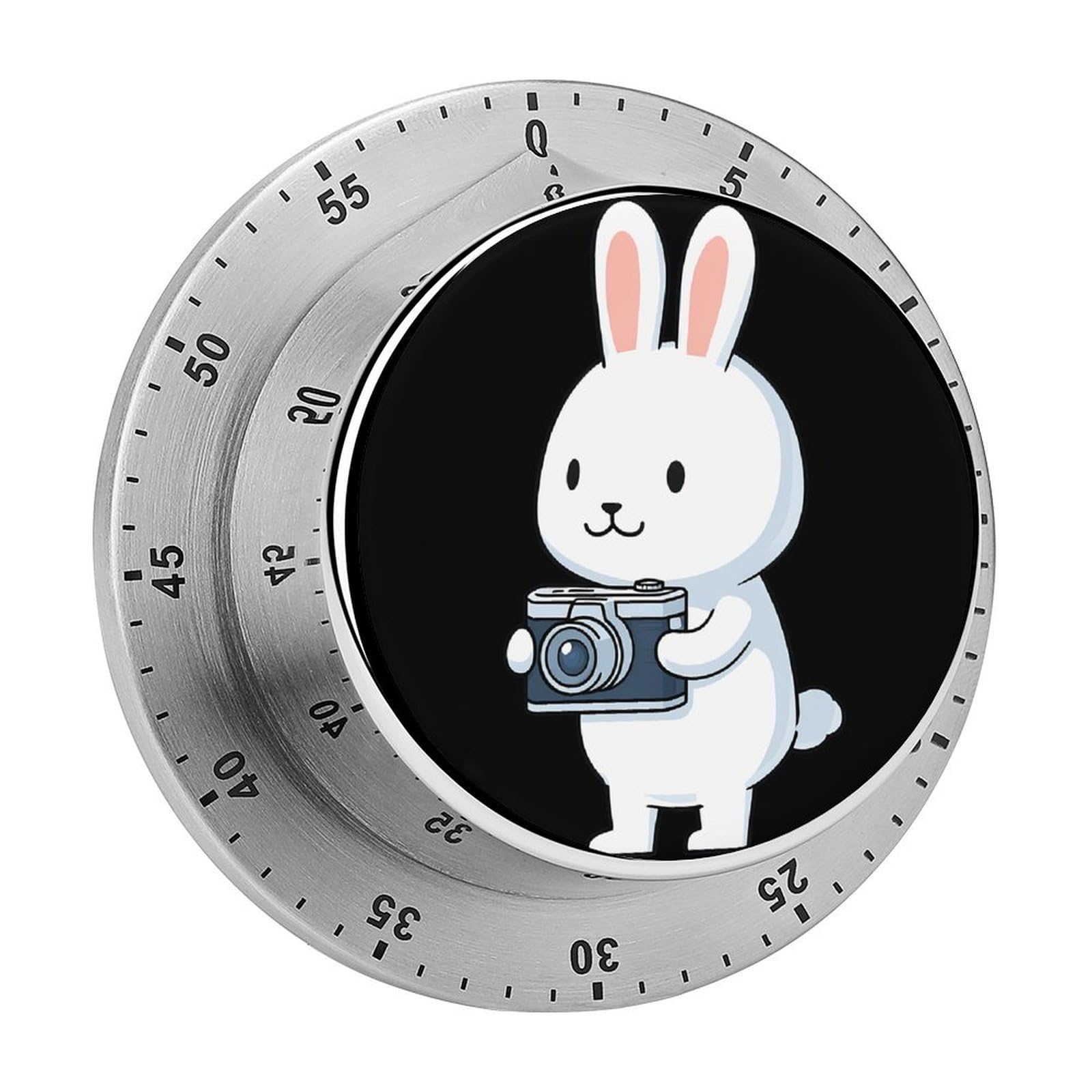 Rabbits Holding Camera Mechanical Timer with Alarm for Kitchen Cooking Productivity Stainless Steel Timers