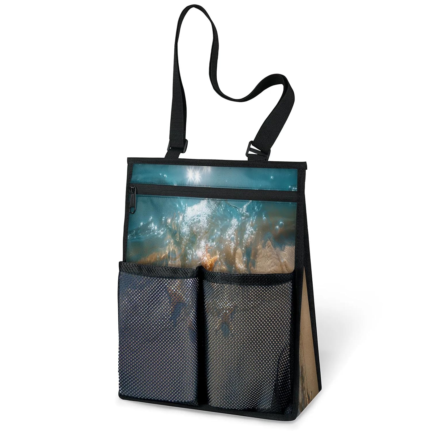 Ourtheme Starfish Seashells Beach Portable Shower Bag for Travel Gym Camp Beach Tote Shower Caddy Bags Hanging Toiletry