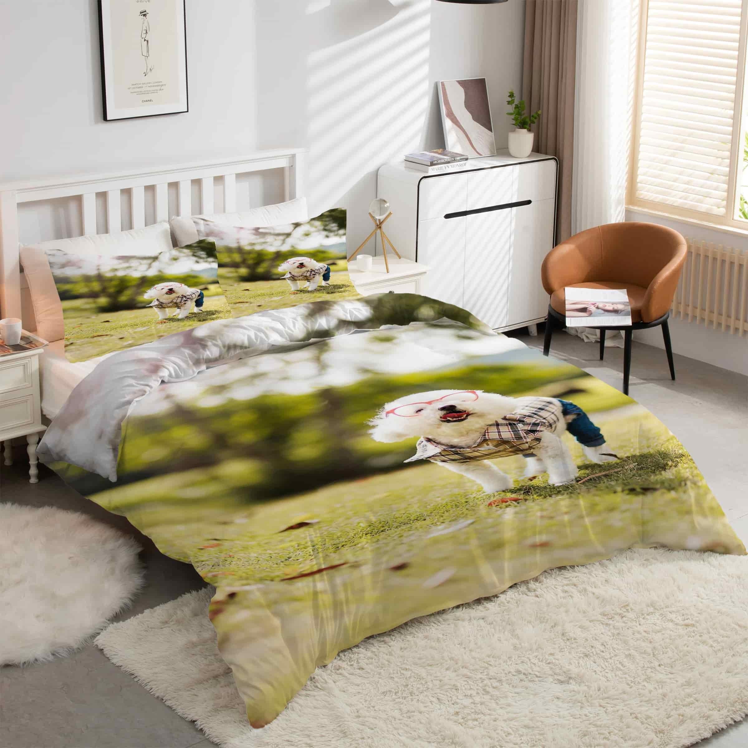 Housse de couette 200x200 animal de compagnie ensemble de literie 3 pièces microfibre douce