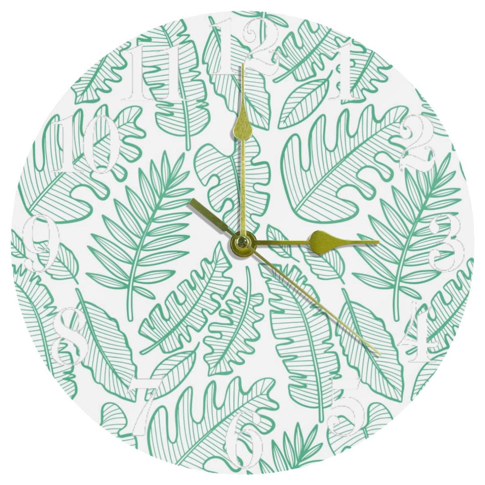 Horloge murale silencieuse pour école et bureau avec cadran rond Monstera
