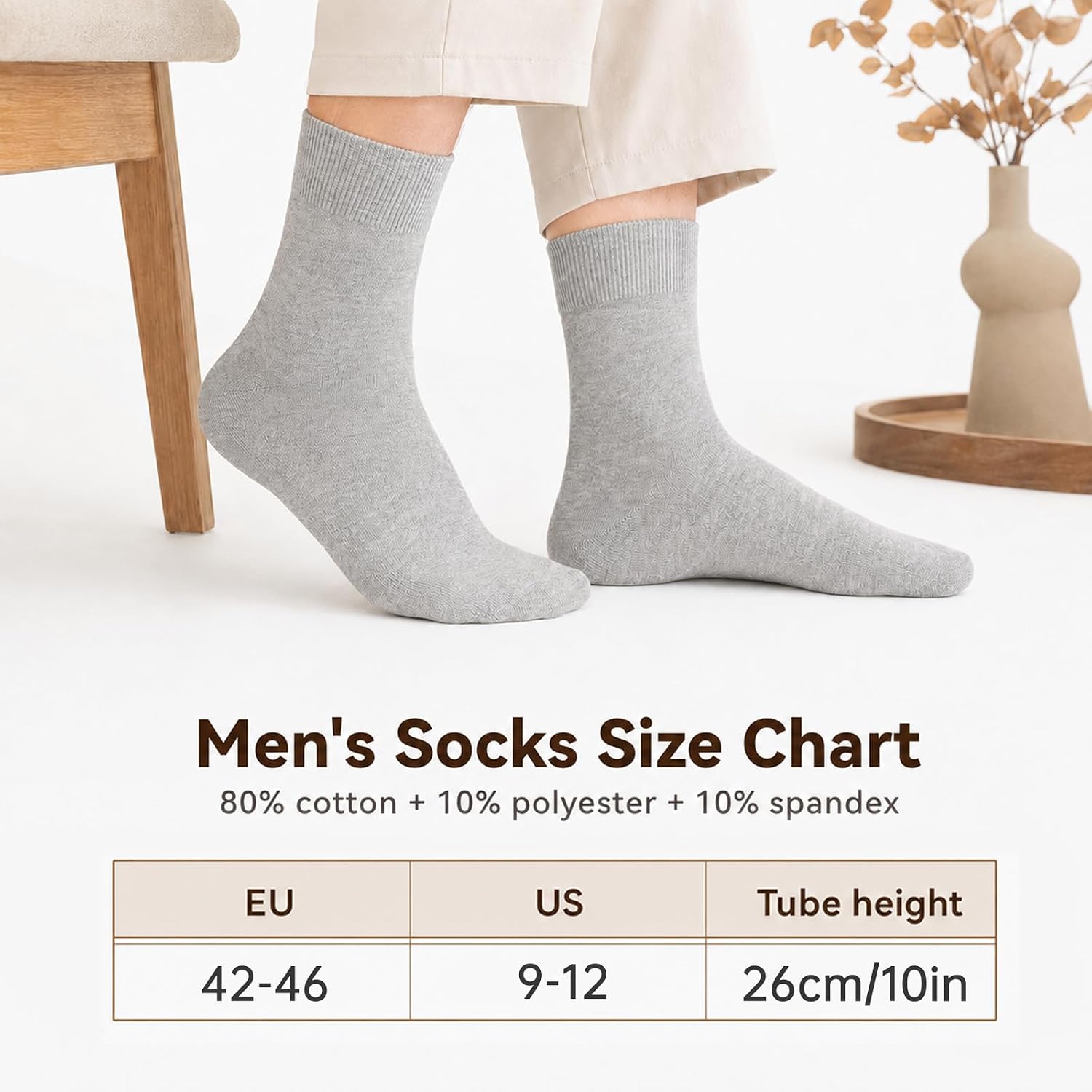 12 Pairs Dress Socks for Men, Solid Color Cotton Crew Socks, Size 9-12