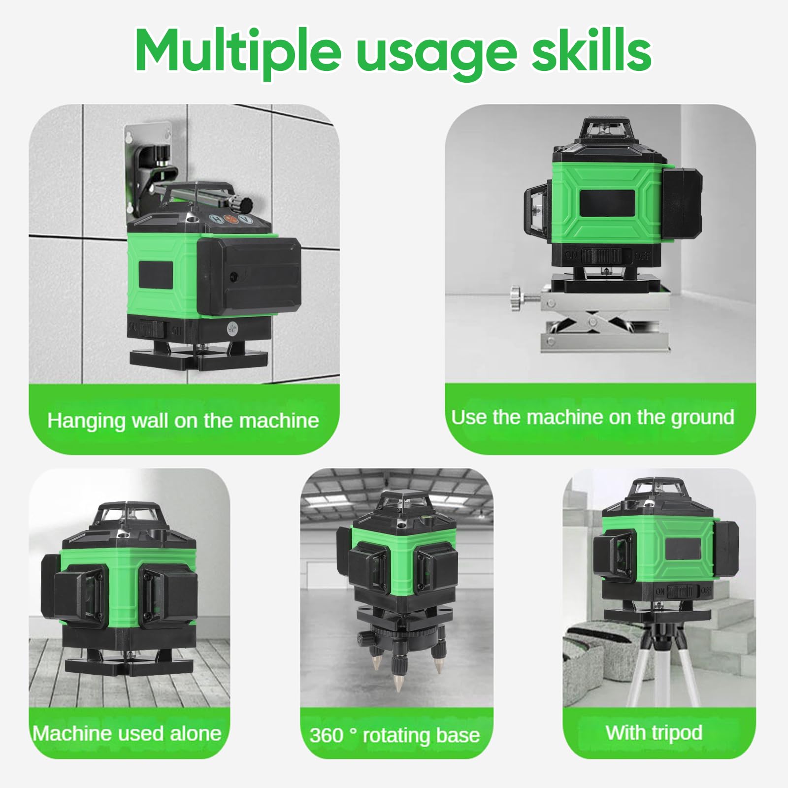Nivel Láser Autonivelante 360° x 4 Grados Verdes - 4D 3° Tank High Accuracy Rotativo con IP54 Anti-polvo y 2 Baterías