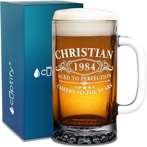 Cuptify Personalized Beer Glass 41st Birthday Gift for Men Vintage Aged To Perfection Cheers To The Years 41 Years Old 1984 Etched 25 oz Glass Beer