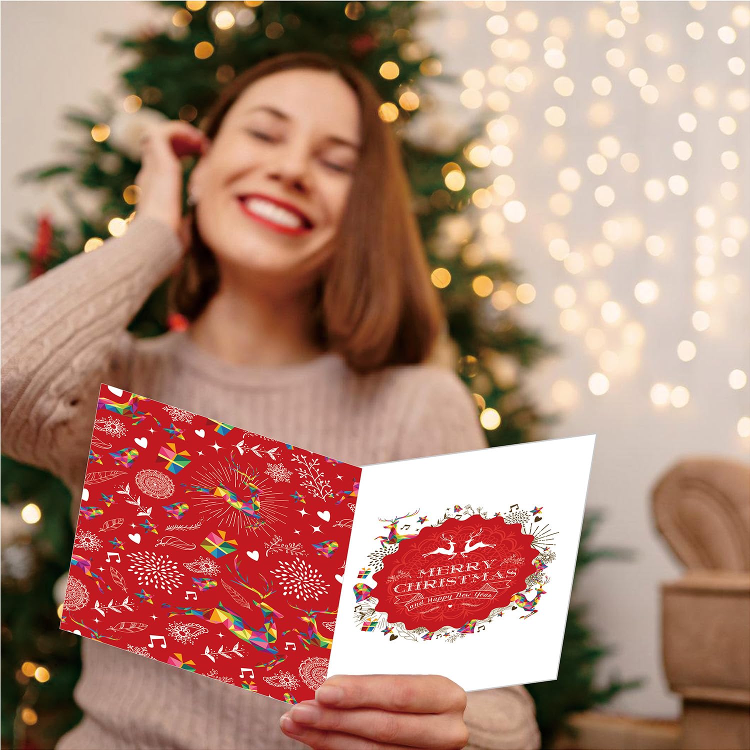 Tarjeta de agradecimiento de Navidad, tarjetas de Navidad de 4 x 6 pulgadas, 8 tarjetas de Navidad con sobre y calcomanía, tarjetas de deseos de Navidad, tarjetas de felicitación de Navidad