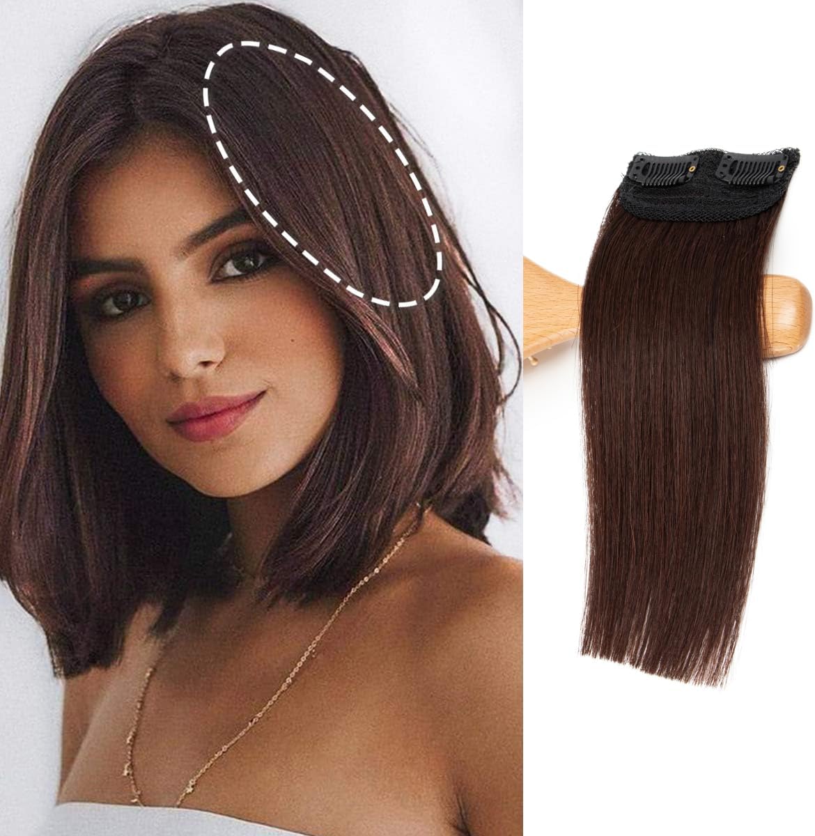 Real Remy Human Hair Clip in Hair Extensions Short Straight Thick Double Weft One Piece Hair Pieces for Thinning Invisible Hairpin Increase Women Men Hair Volume 8 inch#2 Brown