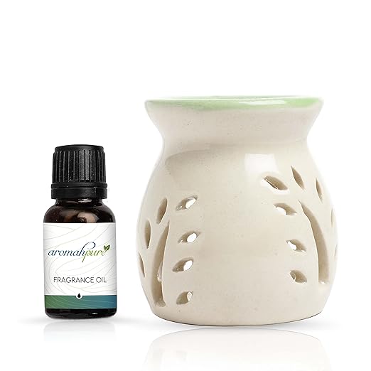Aromahpure White Tealight Ceramic Leaves Design Diffuser |with Assorted 15ml Fragrance Oil| Diffuser for Home, Mandir, Office, Desk Decoratives, Gifting