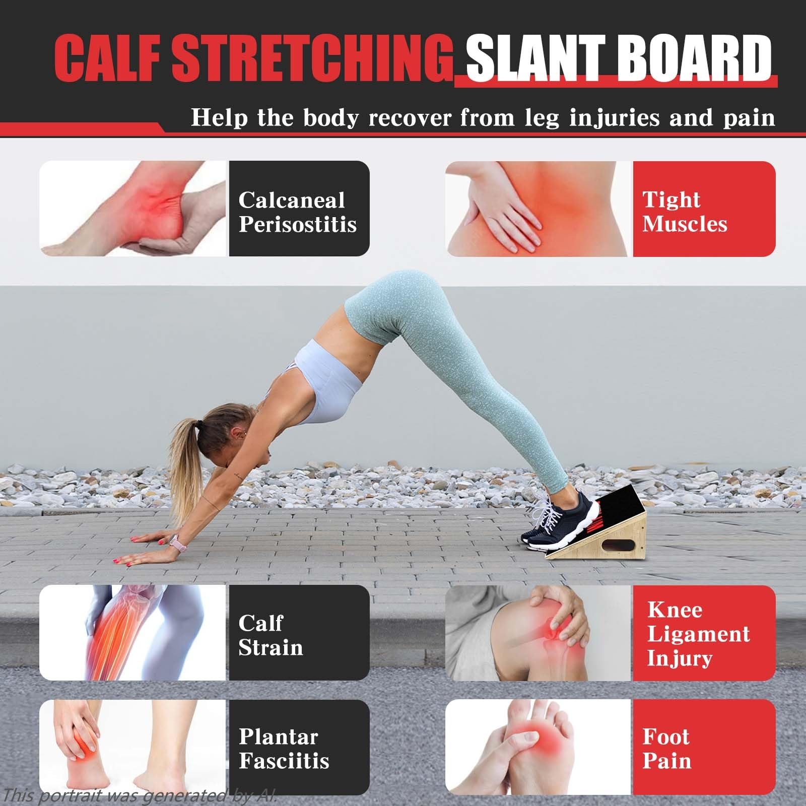 CAELUM Tabla inclinada de cuña para sentadillas, tabla inclinada de entrenamiento para sentadillas, estiramiento de pantorrillas, entrenamiento de rodilla sobre los dedos, bloque de cuña elevado de