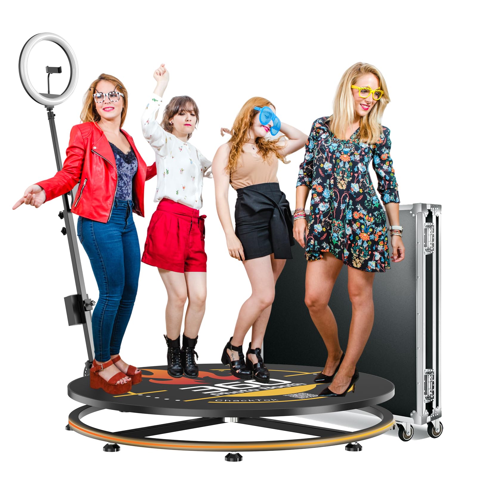 JIYANG 360 Photo Booth Machine with Flight Cas with Photobooth Chacktok VIP,Software APP Remote Automatic Slow Motion Rotating Camera Booth for 4-
