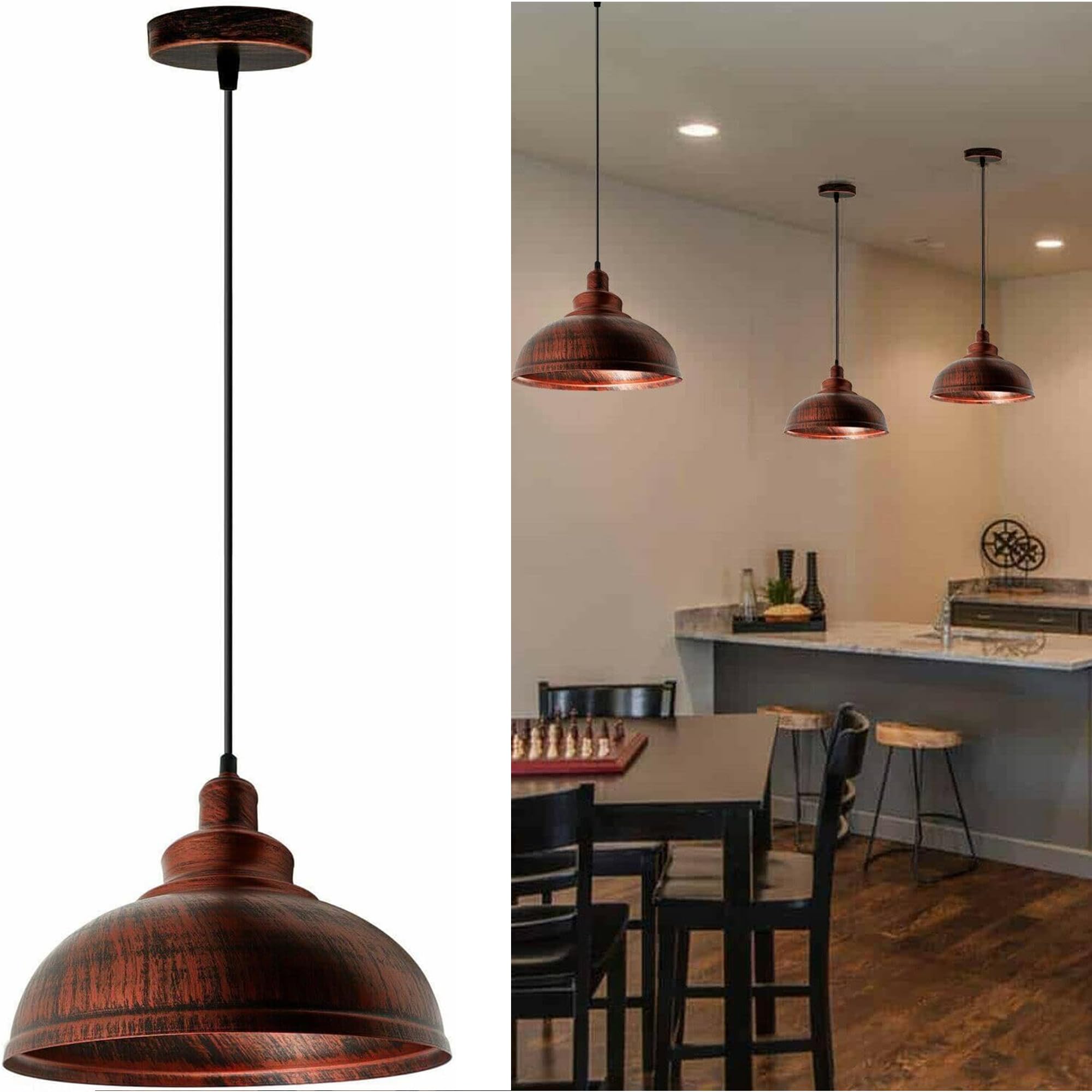 LEDSone Vintage Curvy Dome Pendant Light 95cm Adjustable Hanging Ceiling Fixture Metal Rstic Red for Homes, Restaurants, Cafes, Bars, Offices and Stylish Spaces โ image 1