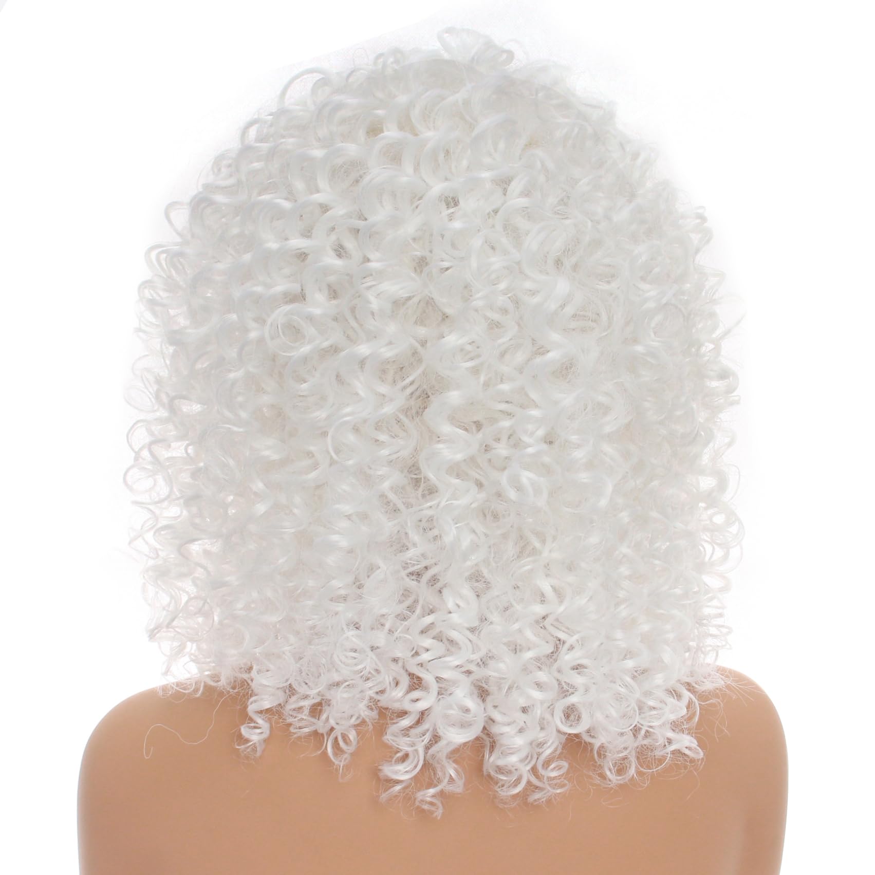 PORSMEER Pelucas rizadas de 14 pulgadas para mujeres negras, peluca rizada con flequillo, fibra sintética, tipo afro, sin pegamento, pelo largo ondulado profundo (blanco)