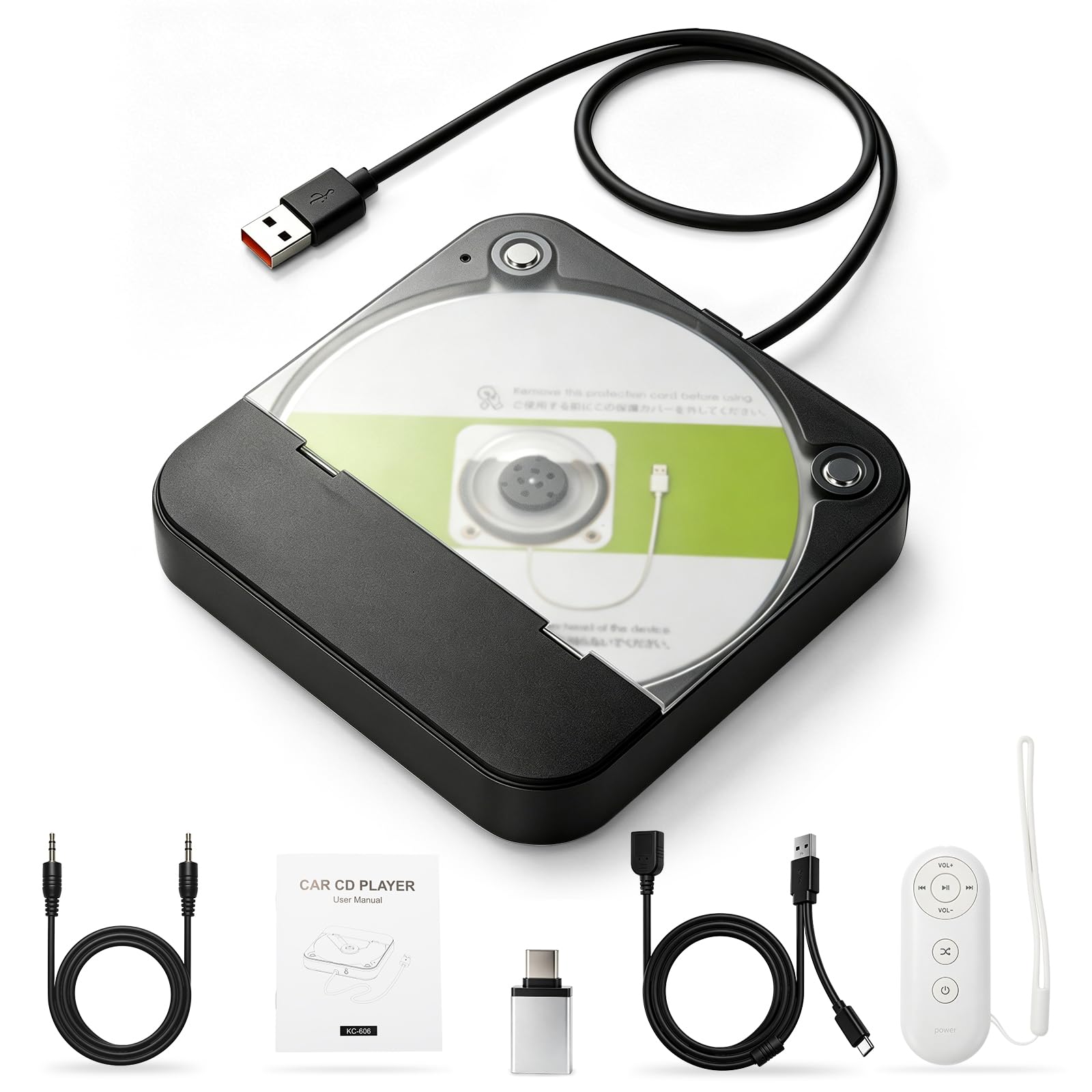 Przenośny zewnętrzny odtwarzacz CD z USB i AUX do radia samochodowego i