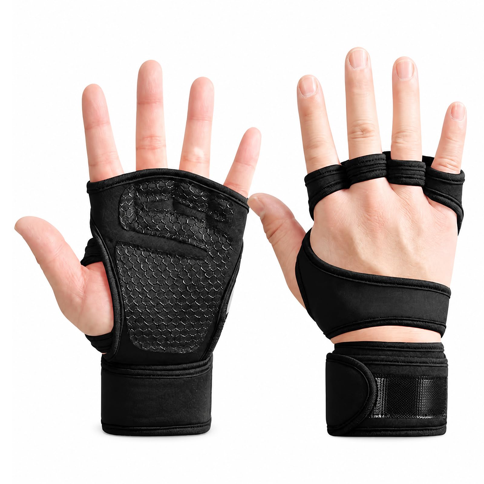 Merzio Gym Gloves for Men or Women, Breathable Weight Lifting Gloves with Wrist Support, Anti-Slip Silicone Grip Workout Gloves for Crossfit, Powerlifting, Pull Ups,Fitness,Black