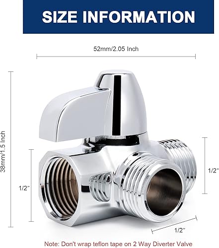 Miniatura 3 de NearMoon Brazo de ducha de latón macizo G12 pulgadas, válvula desviadora de 3 vías para cabezal rociador de mano y fijo, componente de baño para