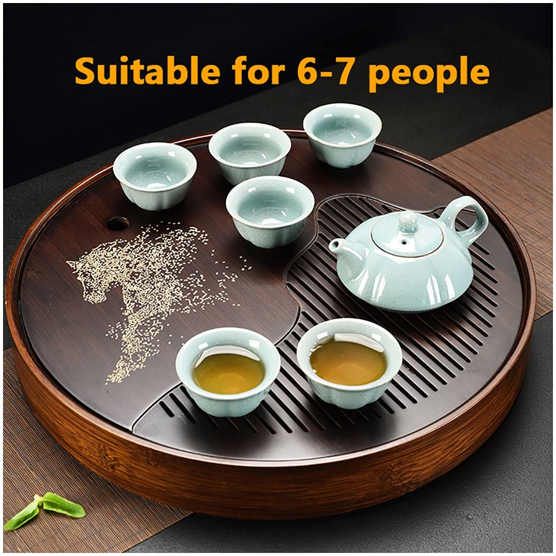Plateau à thé en bambou, plateau de service japonais chinois gongfu avec réservoir, mini boîte à thé pour la maison