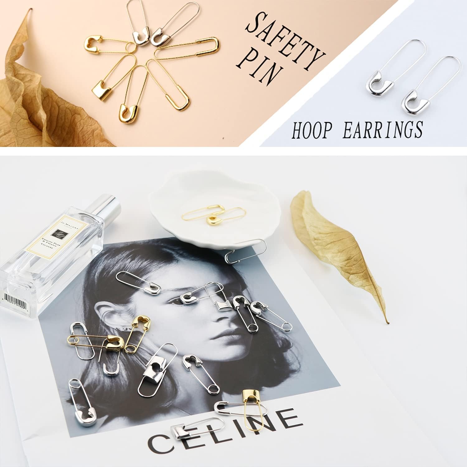 Safety Pin Earrings for Women Silver Gold-Plated Hoop Pin Earrings for Women - Image 4