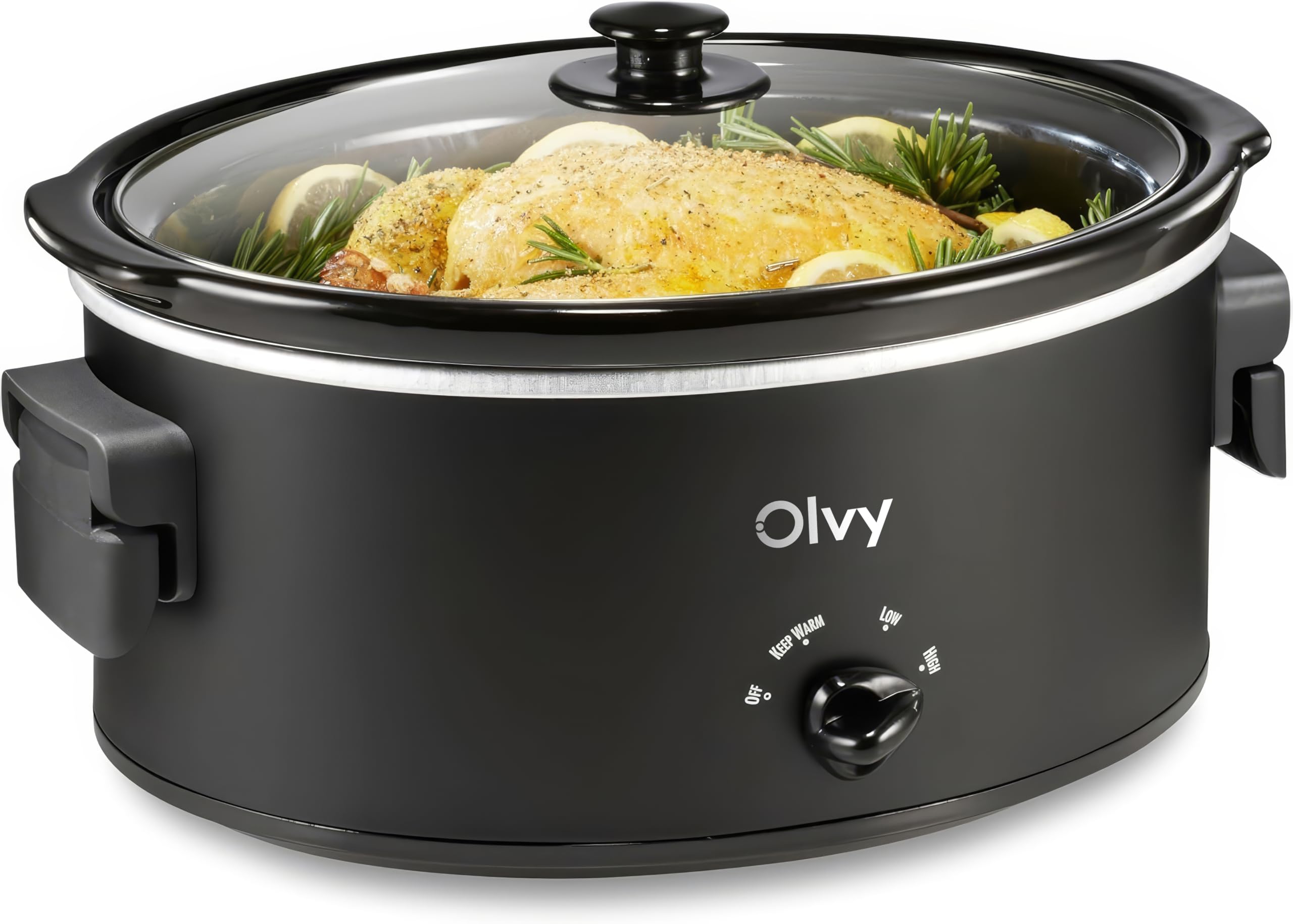 Olvy Olla de cocción lenta 6L con olla interior de cerámica, 3 niveles de temperatura, asas plegables
