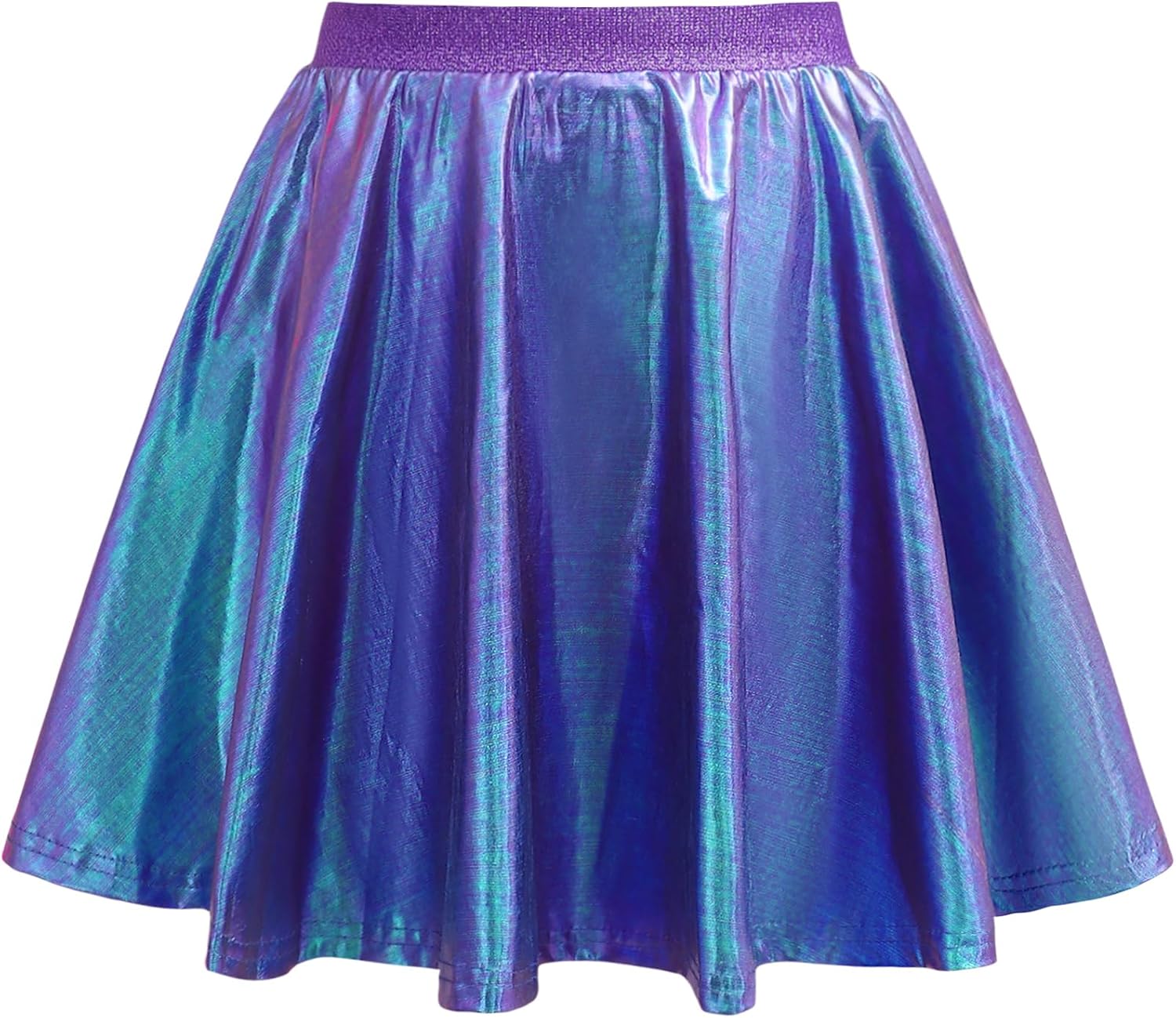 LYSMuch Girl High-Waisted Holographic Skirt Children Metallic Skating Skirt High-Waisted Sparkly Dance Skirt 4–12Y